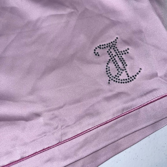 Nwt juicy couture baby pink satin pajamas set with rhinestone logo size M - Picture 9 of 11